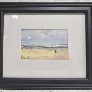 Signed Art Print Couple Walking on Beach Matted/Framed Home Decor 10.75 x 12 in